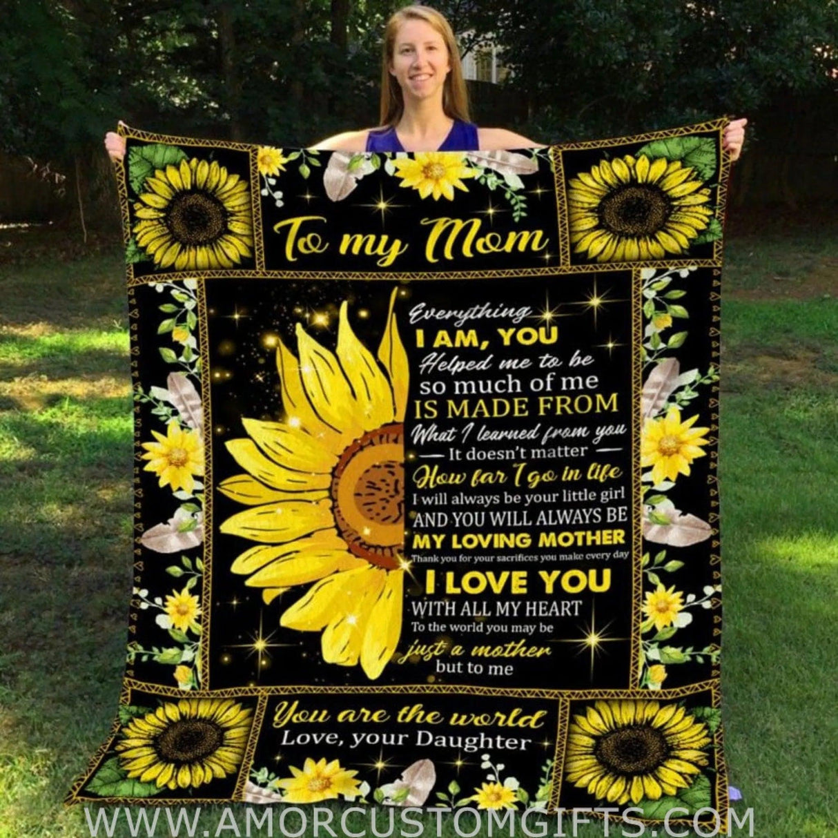 Blanket To my mom Blanket , sunflower blanket, gift for mother, mother's day gift, I love you mom