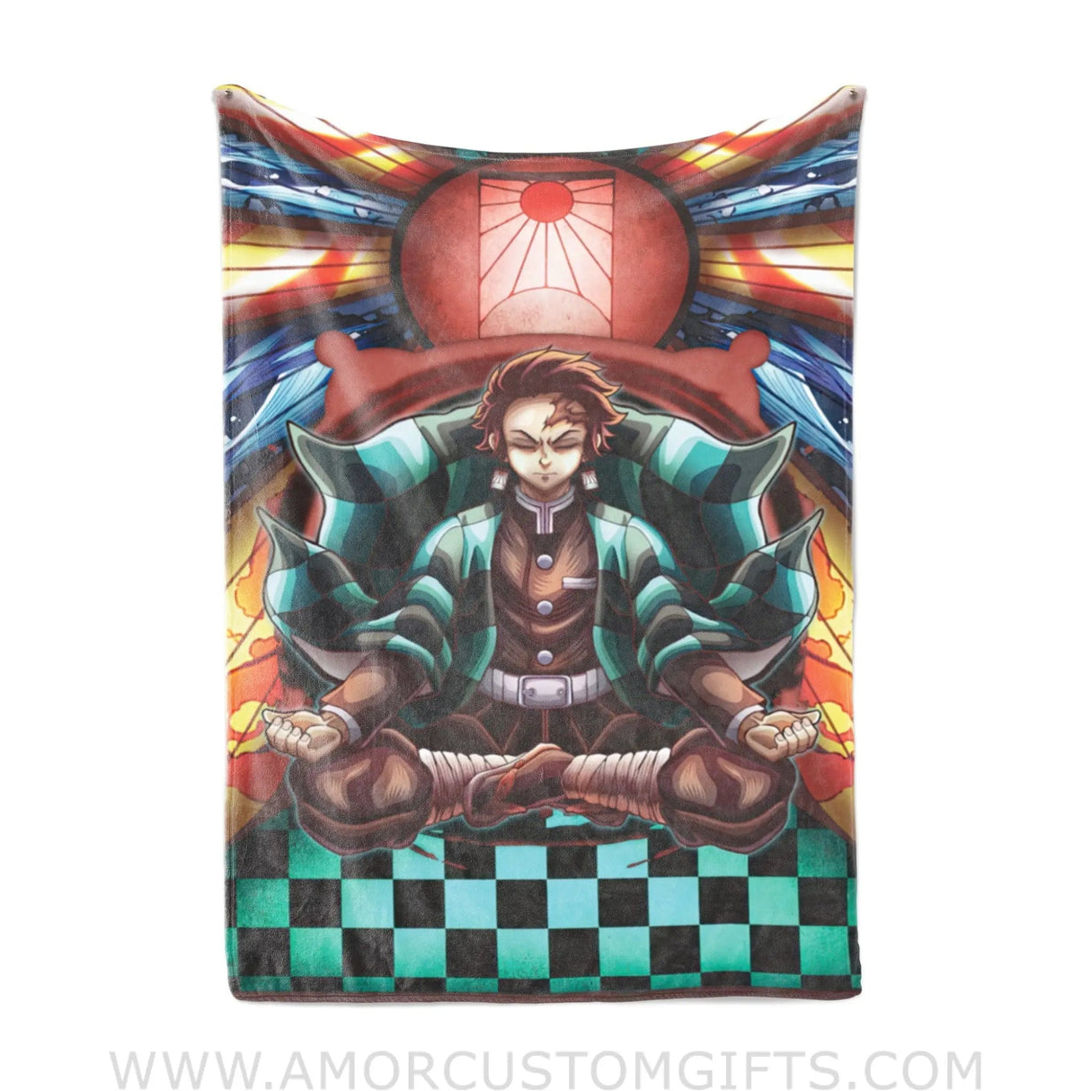 Blankets Custom Trippy Kamado Tanjiro Demon Slayer Blanket | Personalized Anime Fan Throw Blanket