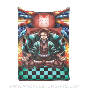 Blankets Custom Trippy Kamado Tanjiro Demon Slayer Blanket | Personalized Anime Fan Throw Blanket