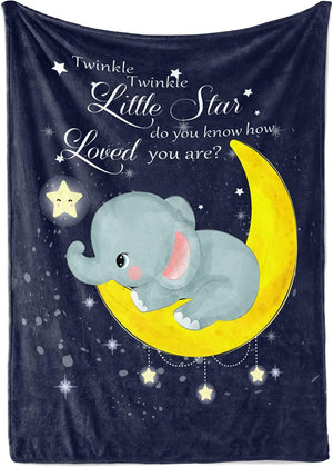 Blankets USA MADE Baby Blanket Twinkle Little Star Baby Elephant, Super Soft Fleece Navy Blanket Elephant Gifts for Newborn Boy & Girl