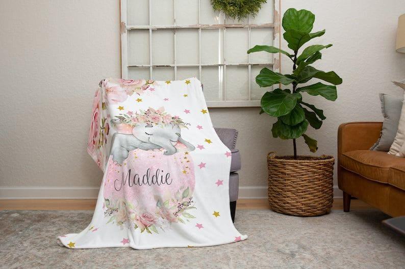 Blankets Blanket Baby Elephant, Baby Elephant Nursery, Elephant Baby Shower Gift, First Birthday Gift Girl, Gift From Aunt And Uncle