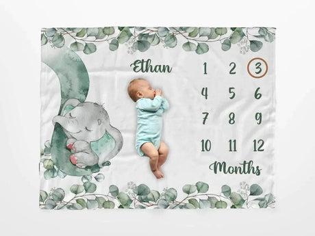 Blankets Floral elephant Baby Milestone Blanket,  Newborn Animal blanket