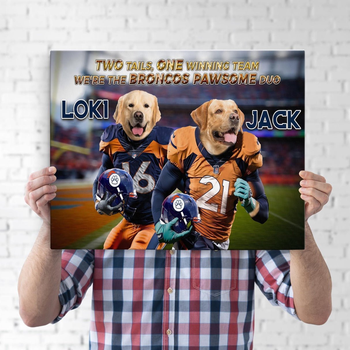 Posters, Prints, & Visual Artwork Dog Lovers - Denver Broncos 2 Pets Football Canvas - Personalized Pet Poster Canvas Print