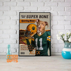 Posters, Prints, & Visual Artwork Dog Lovers - Football Dog Super Bone Magazine 1 - Personalized Pet Poster Canvas Print