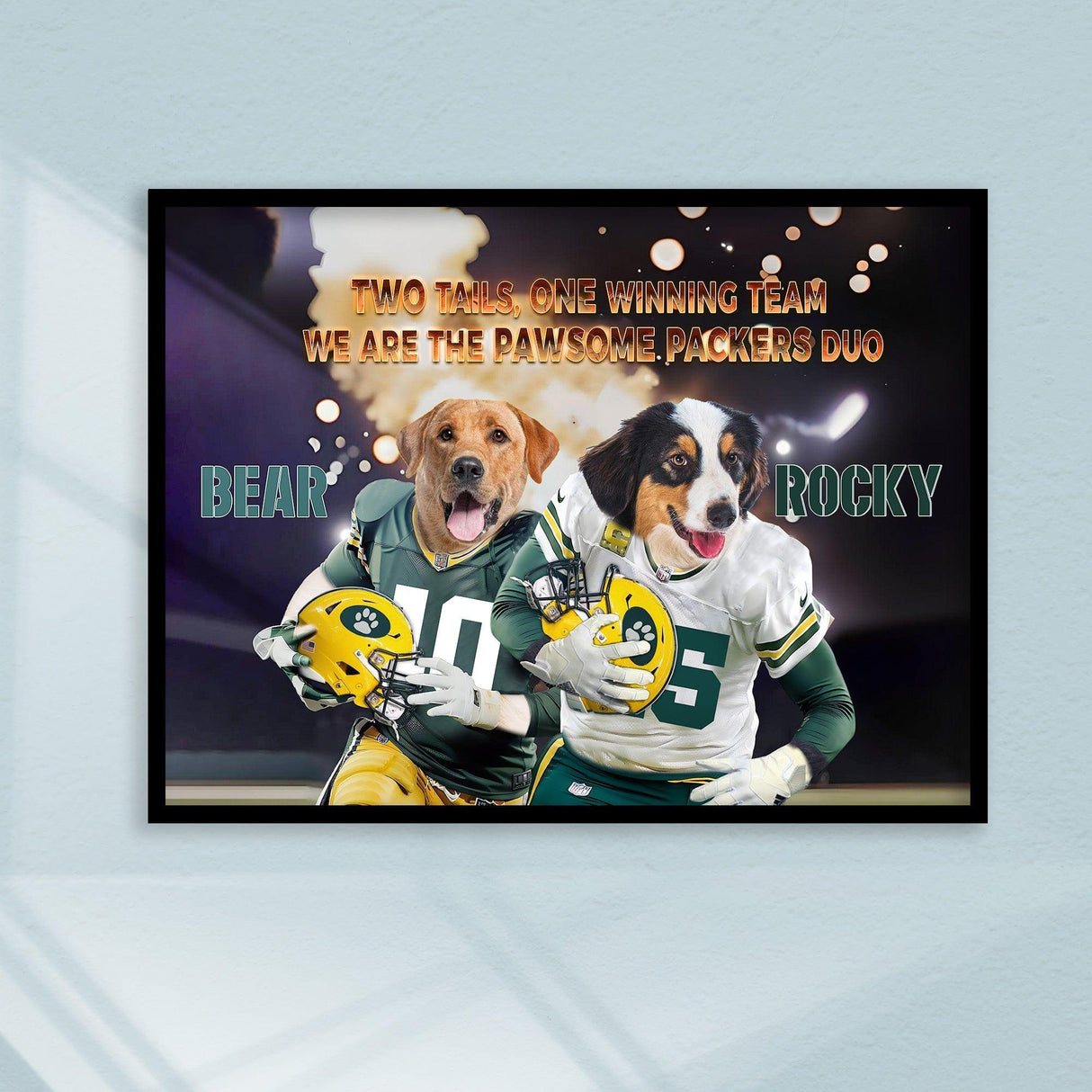 Posters, Prints, & Visual Artwork Dog Lovers - Greenbay Packers 2 Pets Football Canvas - Personalized Pet Poster Canvas Print