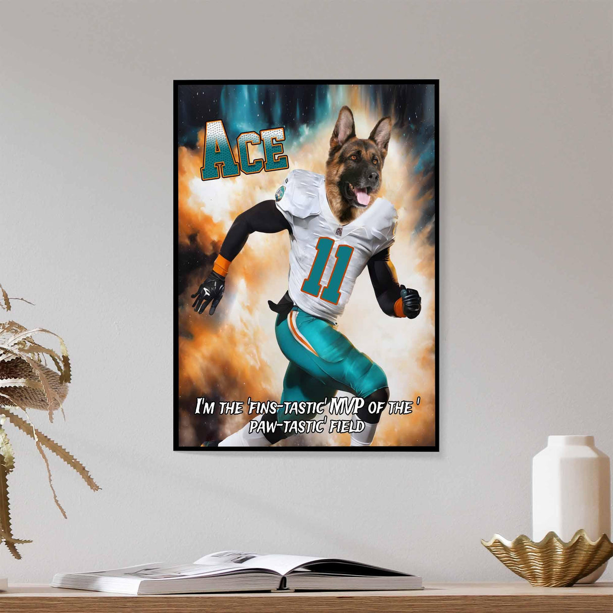 Posters, Prints, & Visual Artwork Dog Lovers - Miami Dolphins Football Canvas - Personalized Pet Poster Canvas Print