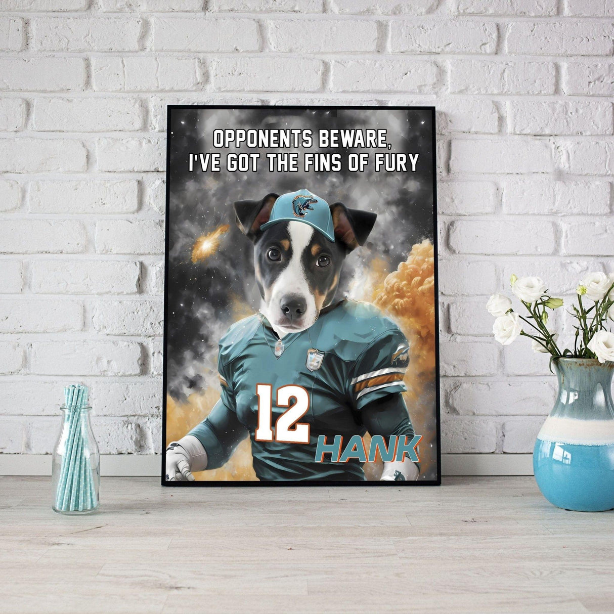 Posters, Prints, & Visual Artwork Dog Lovers - Miami Dolphins Football Canvas - Personalized Pet Poster Canvas Print