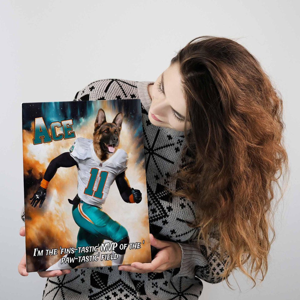 Posters, Prints, & Visual Artwork Dog Lovers - Miami Dolphins Football Canvas - Personalized Pet Poster Canvas Print