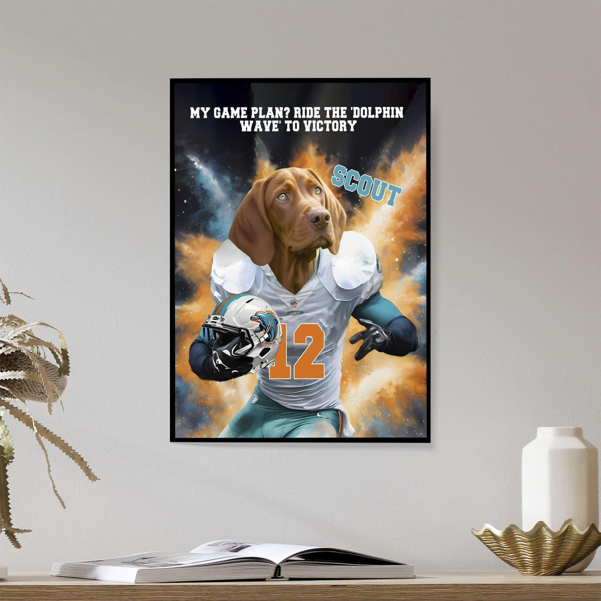 Posters, Prints, & Visual Artwork Dog Lovers - Miami Dolphins Football Canvas - Personalized Pet Poster Canvas Print