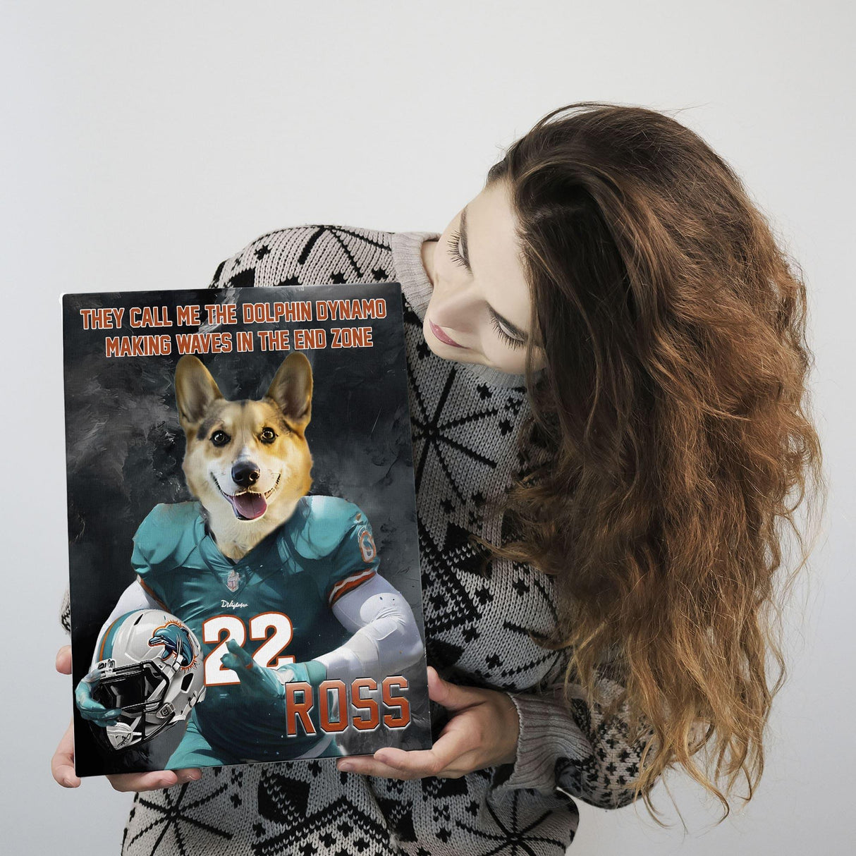 Posters, Prints, & Visual Artwork Dog Lovers - Miami Dolphins Football Canvas - Personalized Pet Poster Canvas Print