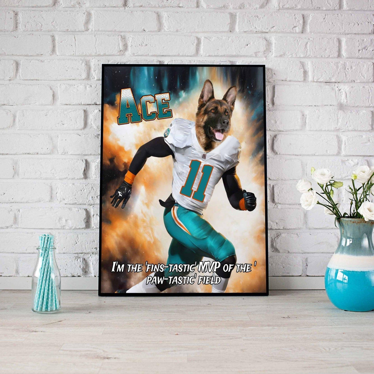 Posters, Prints, & Visual Artwork Dog Lovers - Miami Dolphins Football Canvas - Personalized Pet Poster Canvas Print