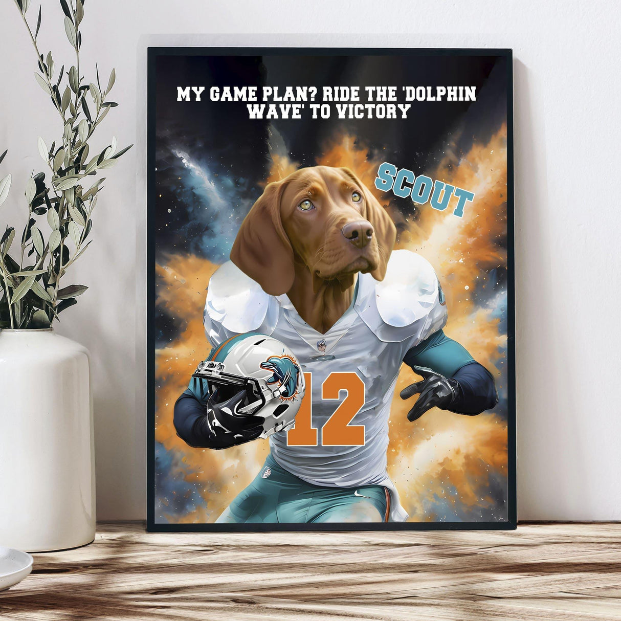 Posters, Prints, & Visual Artwork Dog Lovers - Miami Dolphins Football Canvas - Personalized Pet Poster Canvas Print