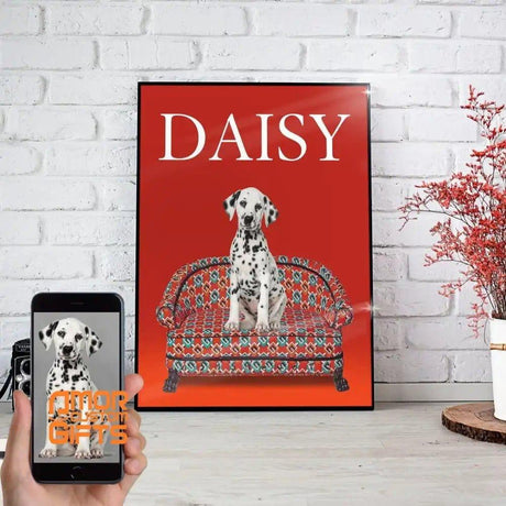 Posters, Prints, & Visual Artwork Dog On Luxury Couch Personalized Pet Poster Canvas Print | Personalized Dog Cat Prints | Magazine Covers | Custom Pet Portrait from Photo | Personalized Gifts for Dog Mom or Dad, Pet Memorial Gift