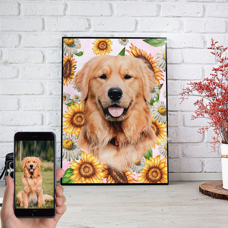 Posters, Prints, & Visual Artwork Dog With Flowers Personalized Pet Poster Canvas Print | Personalized Dog Cat Prints | Magazine Covers | Custom Pet Portrait from Photo | Personalized Gifts for Dog Mom or Dad, Pet Memorial Gift