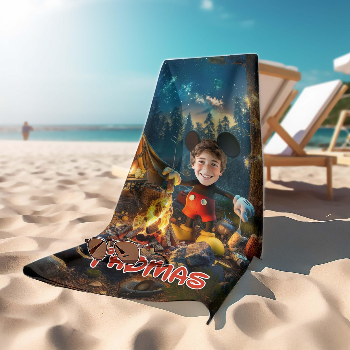 Custom Face & Name Cartoon Mouse Cosplay Camping Boy Beach Towel