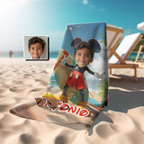 Custom Face & Name Cartoon Mouse Cosplay Summer Beach Surfing Boy Beach Towel