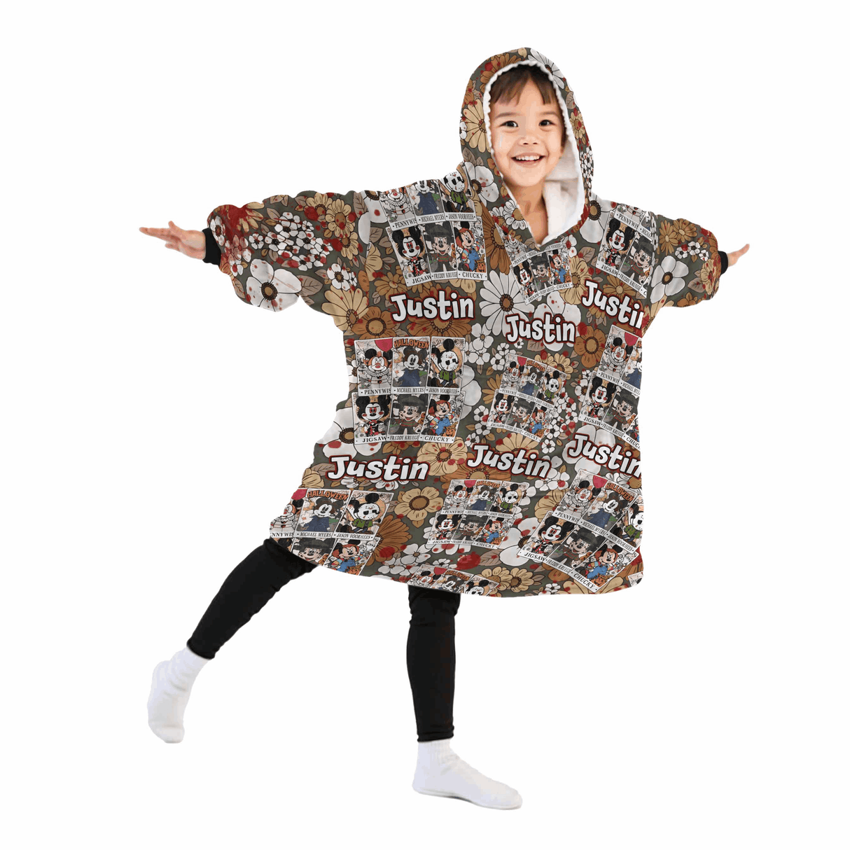 Personalized Snug Oversized Sherpa Wearable Magic Mouse Horror Movie Characters Tarot Cards Reto Halloween Hoodie Blanket