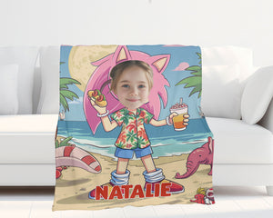 Personalized Face & Name Summer Amy Rose Wear Hawaiian Shirt Girl Blanket