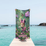 Custom Face & Name Cartoon Mouse's Cosplay Butterfly Garden Girl Beach Towel