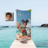 Custom Face & Name Cartoon Mouse Cosplay Summer Beach Surfing Boy Beach Towel