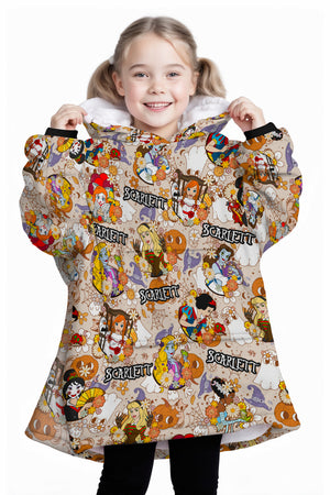 Personalized Snug Oversized Sherpa Wearable Princess Horror Movie Characters Retro Halloween Hoodie Blanket