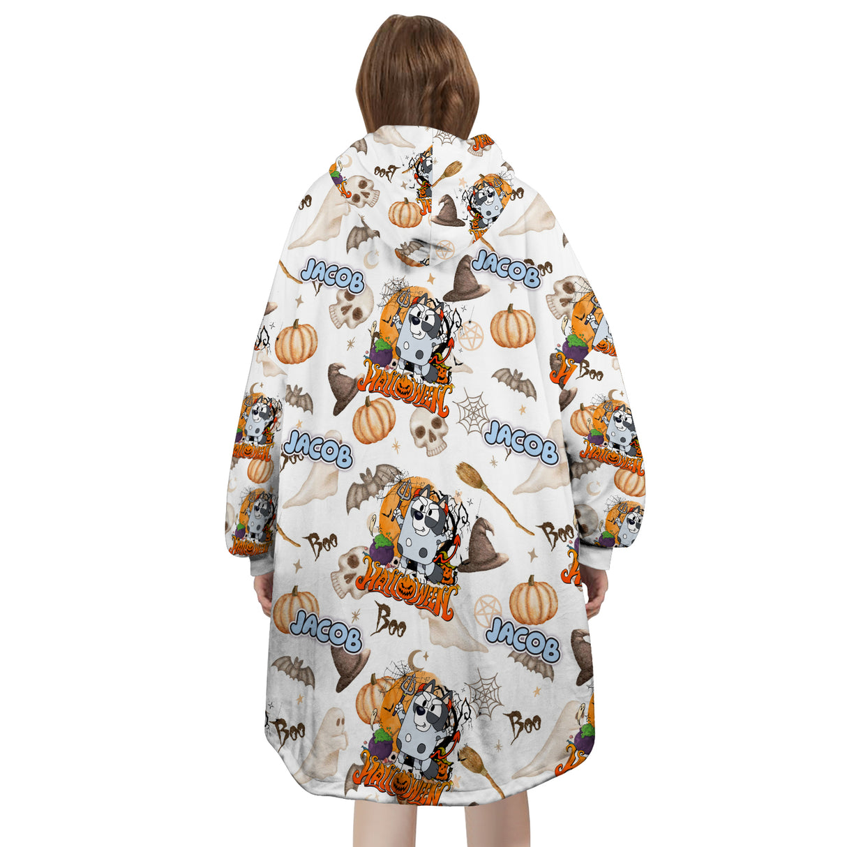 Personalized Snug Oversized Sherpa Wearable Blue Heeler Dog Boy's Halloween Hoodie Blanket