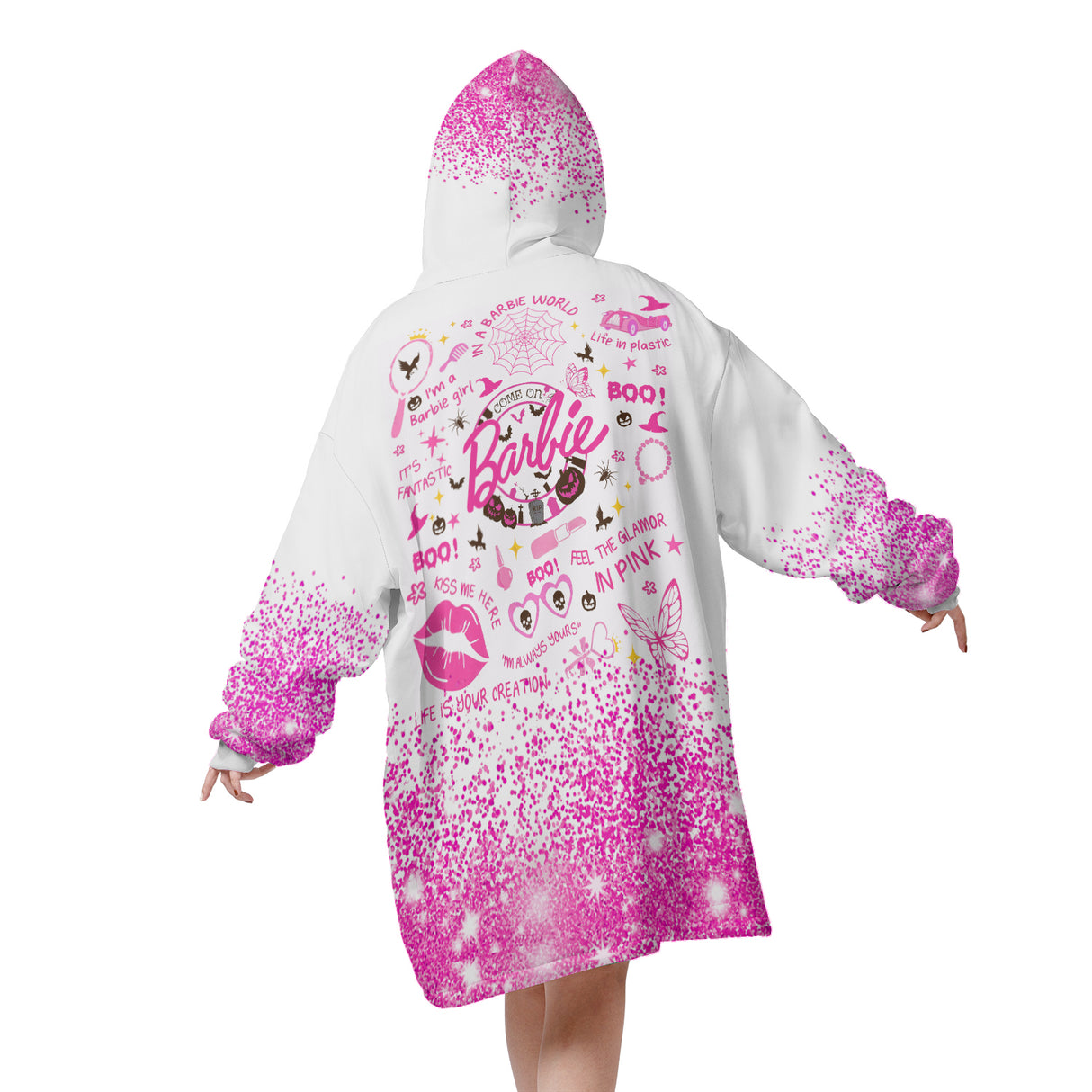 Personalized Snug Oversized Sherpa Wearable Barbie Princess Halloween Hoodie Blanket