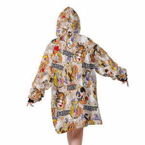 Personalized Snug Oversized Sherpa Wearable Princess Horror Movie Characters Retro Halloween Hoodie Blanket
