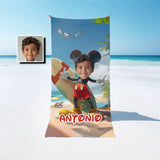 Custom Face & Name Cartoon Mouse Cosplay Summer Beach Surfing Boy Beach Towel