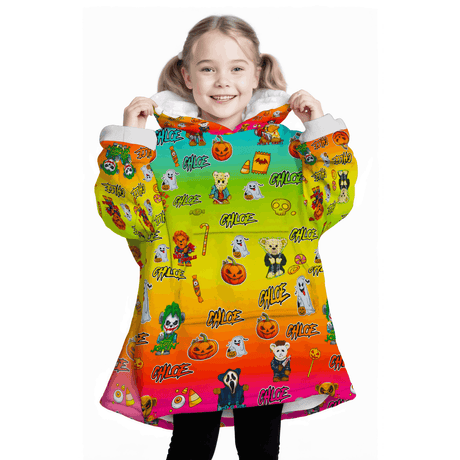 Personalized Snug Oversized Sherpa Wearable Scare Bears Horror Movie Characters Halloween Hoodie Blanket