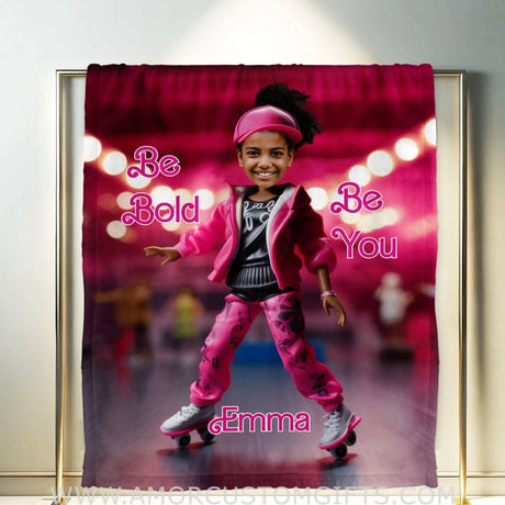 Blankets Personalized African Fashion Doll Skating 2 Blanket | Custom Name & Face Girl Blanket