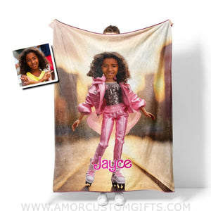 Blankets Personalized African Fashion Doll Skating 3 Blanket | Custom Name & Face Girl Blanket