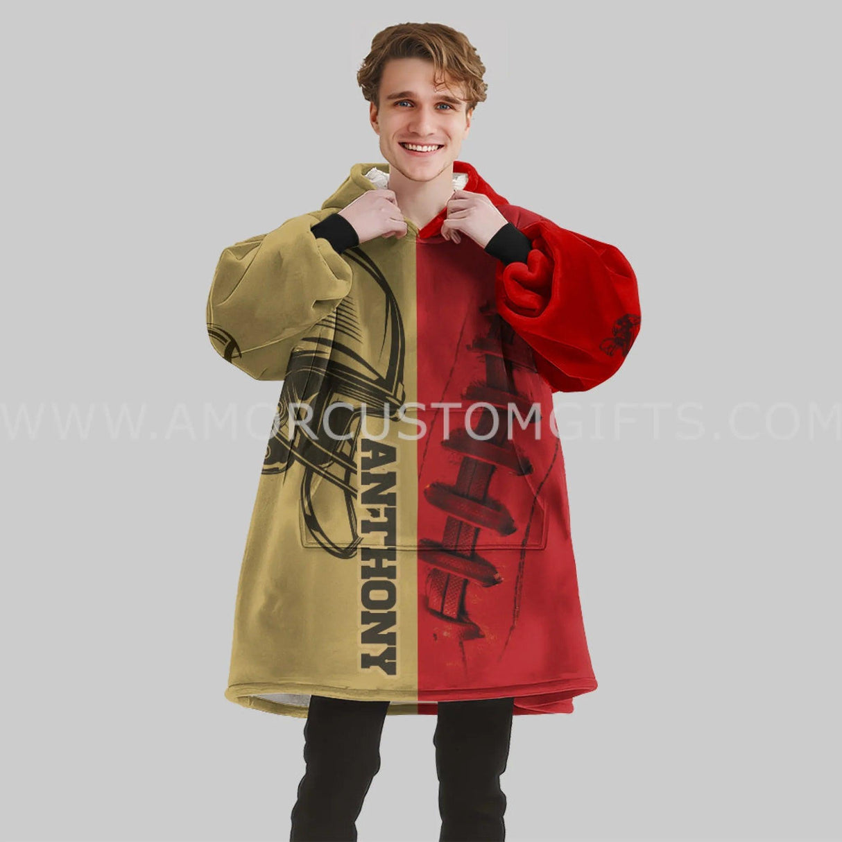 Personalized American Football Snug Oversized Wearable Hoodie Blanket-Hoodie Blanket-Amor Custom Gifts