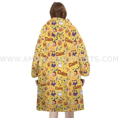 Personalized Anime Cat Halloween Snug Oversized Wearable Hoodie Blanket-Hoodie Blanket-Amor Custom Gifts