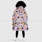 Personalized Anime Cat Halloween Snug Oversized Wearable Hoodie Blanket-Hoodie Blanket-Amor Custom Gifts