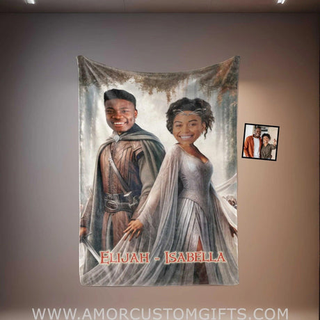 Blankets Personalized Aragorn and Arwen LOTR Couple Blanket | Custom Face & Name Couple Blanke