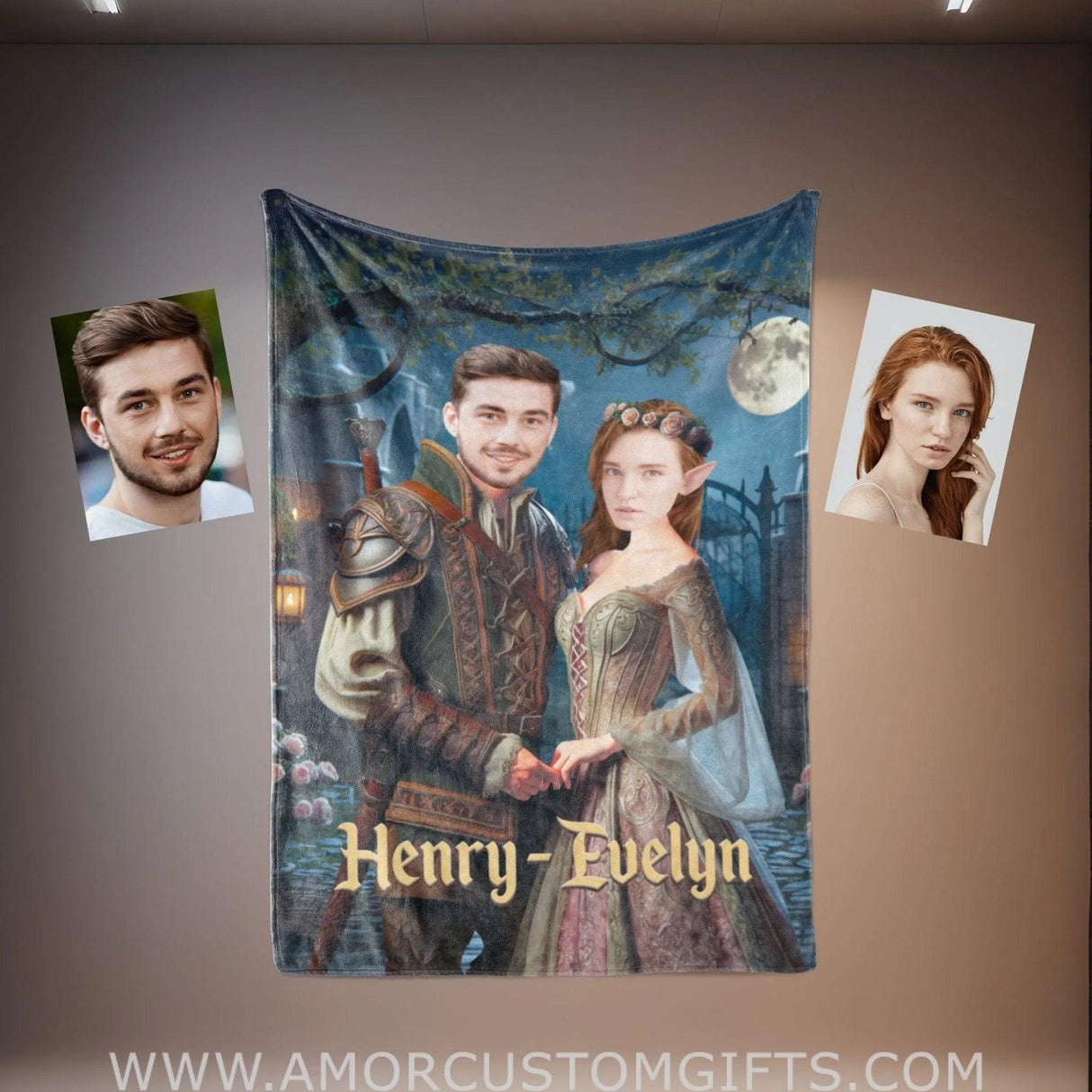 Blankets Personalized Aragorn And Arwen LOTR Couple Blanket | Custom Face & Name Couple Blanket