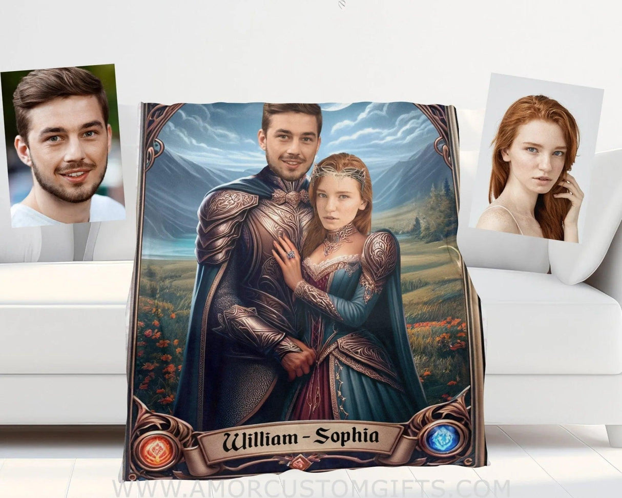 Blankets Personalized Aragorn And Arwen LOTR Couple Blanket | Custom Face & Name Couple Blanket