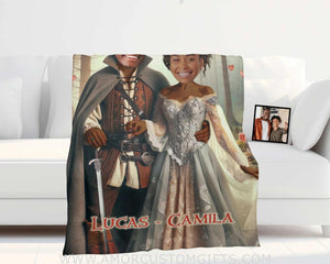 Blankets Personalized Aragorn and Arwen LOTR Couple Blanket | Custom Face & Name Couple Blanket