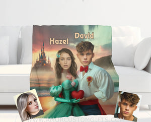 Blankets Personalized Ariel and Prince Eric Blanket | Custom Face & Name Couple Blanket