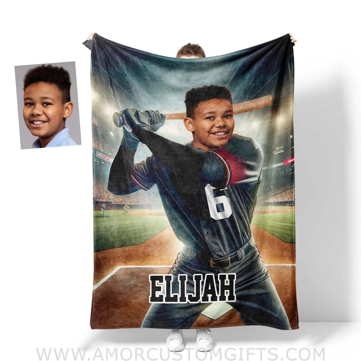 Blankets Personalized MLB Arizona Baseball Boy Diamondbacks Photo Blanket | Custom Name & Face Boy Blanket