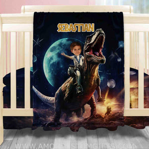 Blankets Personalized Astronaut Dino Blanket | Custom Face & Name Blanket For Boys