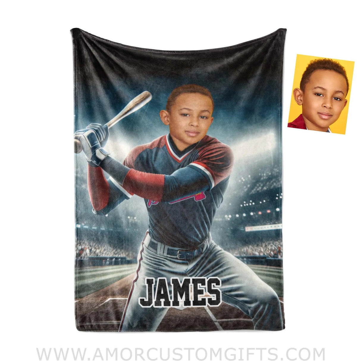 Blankets Personalized MLB Atlanta Baseball Boy Braves Photo Blanket | Custom Name & Face Boy Blanket