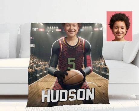 Blankets Personalized NBA Atlanta Basketball Boy Hawks Photo Blanket | Custom Name & Face Boy Blanket