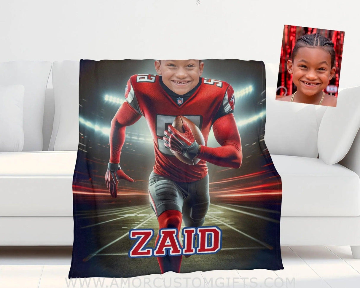 Blankets Personalized Atlanta Boys Football Photo Blanket Blanket | Custom Name & Face Boy Blanket