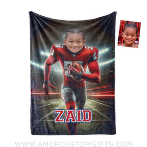 Blankets Personalized Atlanta Boys Football Photo Blanket Blanket | Custom Name & Face Boy Blanket