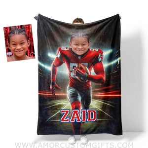 Blankets Personalized Atlanta Boys Football Photo Blanket Blanket | Custom Name & Face Boy Blanket