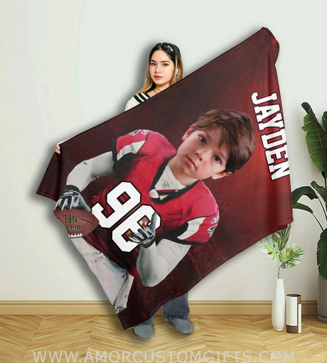 Blankets Personalized Atlanta Football Boy Blanket | Custom Face & Name Football Boys Blanket