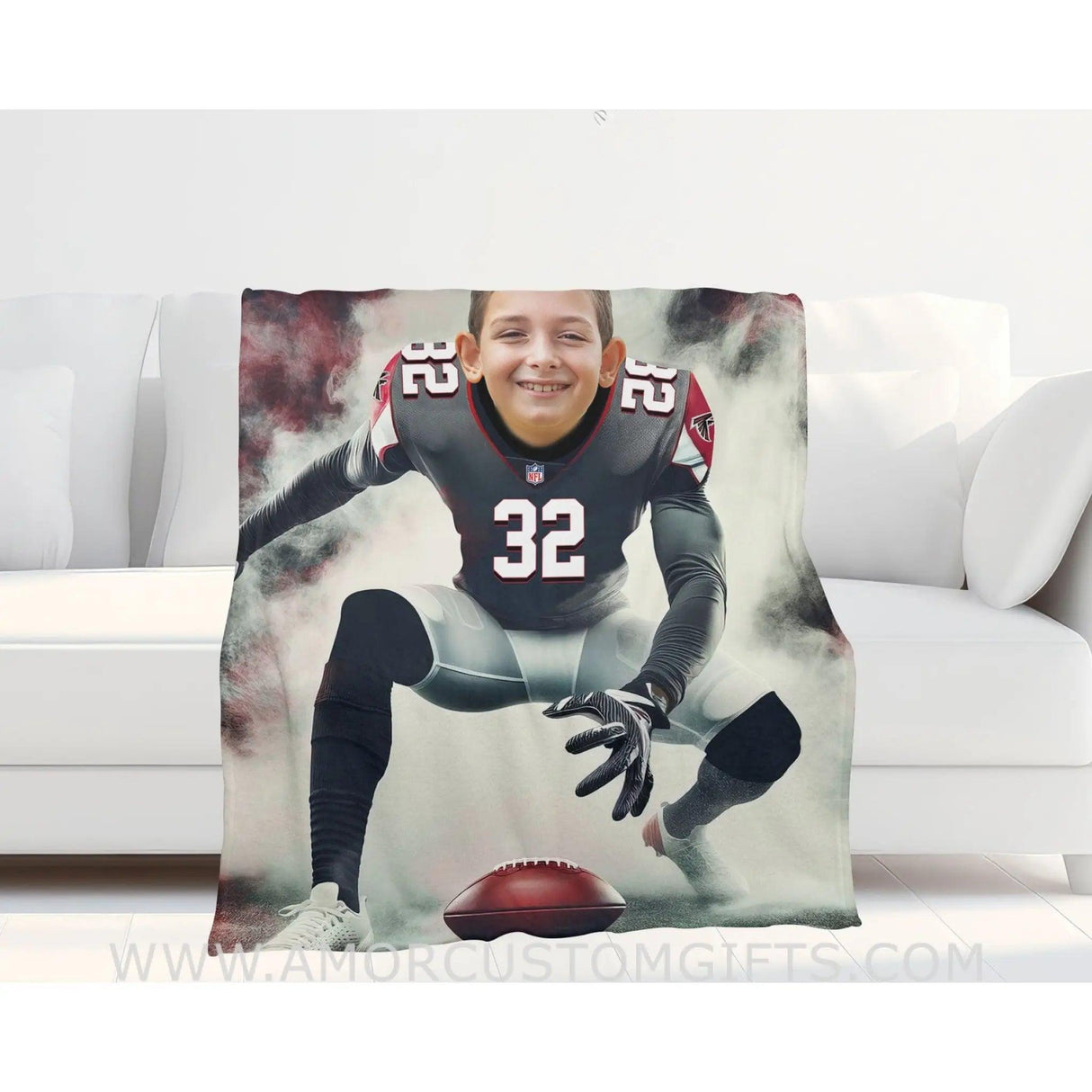 Blankets Personalized Atlanta Football Boy Falcons Photo Blanket | Custom Name & Face Boy Blanket