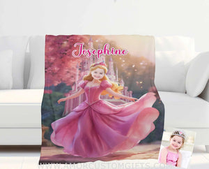 Blankets Personalized Aurora Sleeping Beauty 4 Photo Blanket | Custom Name & Face Girl Princess Blanket